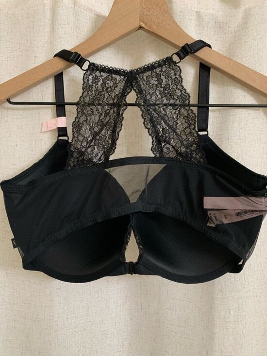 Victorias Secret Black Lace Push-Up Bra with Gold Accents Front Closure 36D - Picture 3 of 6